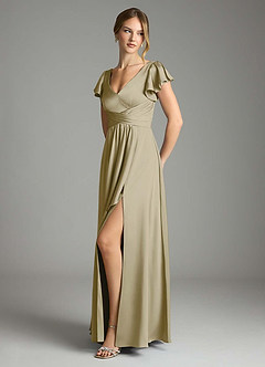 Azazie Omari Bridesmaid Dresses Moss Green A-Line Stretch Satin Dress image4