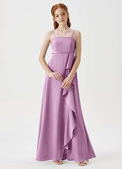Azazie Kaylee Junior Robe Trapèze en Satin extensible avec ceinture Glycine image1