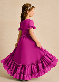 Azazie Kass Flower Girl Dresses Fuchsia A-Line Pleated Chiffon Dress image6