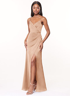 Azazie Maci Bridesmaid Dresses English Rose A-Line V-Neck Pleated Stretch Satin Dress image4