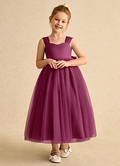 Azazie Chickadee Flower Girl Dresses Mulberry Ball-Gown Sweetheart Neckline Matte Satin Dress image5