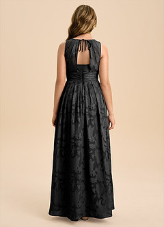 Azazie Bibiane Junior Abito A-Line in Burnout Floreale Plissettato Nero image2