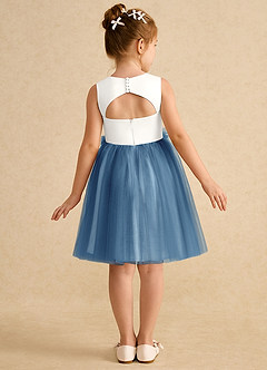 Azazie Louisa Flower Girl Dresses Ivory Steel Blue A-Line Sleeveless Tulle Dress image2