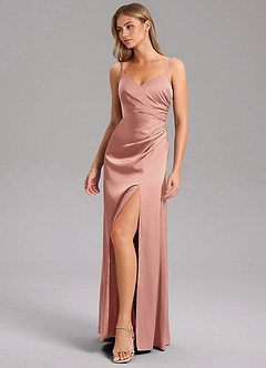 Azazie Azuree Robes de demoiselle d'honneur Robe Trapèze en Satin extensible Plissée Rosette image5