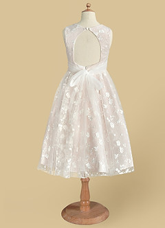 Azazie Darcey Flower Girl Dresses Diamond White Blushing Pink A-Line Lace Dress image5