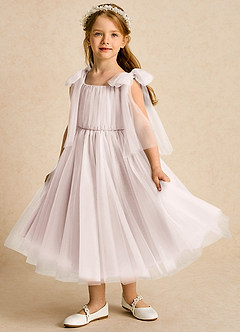 Azazie Dori Robe Demoiselle D'honneur Fillette Robe Trapèze en Tulle Rayé Rose Pétale image5