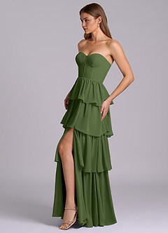 Azazie Faye Robes de demoiselle d'honneur Robe Trapèze en Mousseline de soie Encolure en Forme de Cœur Olive image3