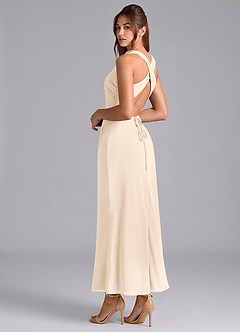 Azazie Evadne Bridesmaid Dresses White Alabaster Sheath Pleated Chiffon Dress image2