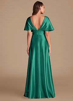 Azazie Pamela Bridesmaid Dresses Emerald A-Line Pleated Metallic Satin Dress image2