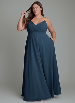 Azazie Amani Bridesmaid Dresses Dark Navy A-Line Pleated Chiffon Dress image3