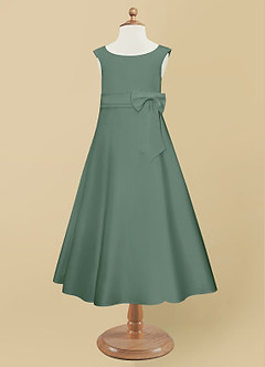 Azazie Lindy Flower Girl Dresses Eucalyptus A-Line Pleated Matte Satin Dress image10