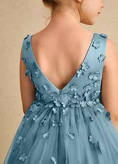Azazie Lana Blumenmädchenkleider A-Linie ärmellos Matte Satin Kleid Stimmungsvolles Blau image7