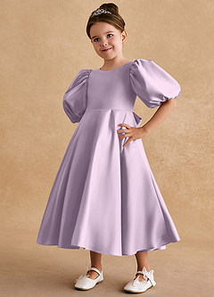 Azazie Sugarplum Flower Girl Dresses Frosted Lilac A-Line with Sleeves Matte Satin Dress image4