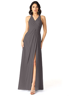 Azazie Danica Bridesmaid Dresses Steel Grey A-Line Pleated Chiffon Dress image1
