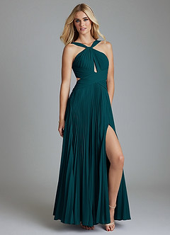 Azazie Hosanna Bridesmaid Dresses Pine A-Line Pleated Chiffon Dress image1