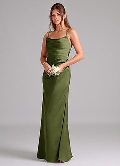 Azazie Lucille Bridesmaid Dresses Olive Mermaid Strapless Stretch Satin Convertible Dress image3
