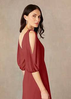 Azazie Bronwyn Kleider für die Brautmutter A-Linie V-Hals Gerüscht Chiffon Kleid Rost image5