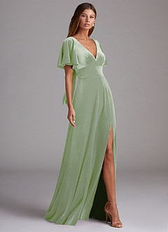 Azazie Kimber Robes de demoiselle d'honneur Robe Trapèze en velours avec poches Vert Sauge image3