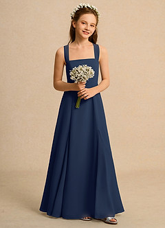 Azazie Tater Girls Formal Flower Girl Dresses Dark Navy A-Line Pleated Chiffon Dress image4