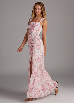 Azazie Jesaphine Bridesmaid Dresses Abstract Watercolor Floral Sheath Bow Chiffon Dress image3