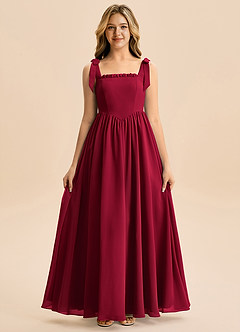 Azazie Delia Junior Abito A-Line in Chiffon Fiocco Borgogna image5