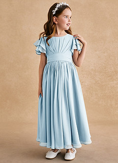 Azazie Ali Flower Girl Dresses Sky Blue A-Line Pleated Chiffon Dress image4