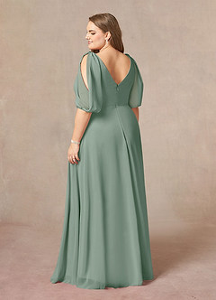 Azazie Bronwyn Mother of the Bride Dresses Silver Sage A-Line V-Neck Ruched Chiffon Dress image9