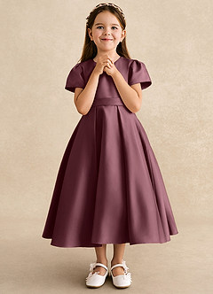 Azazie Princess Flower Girl Dresses Sangria A-Line Pleated Matte Satin Dress image4