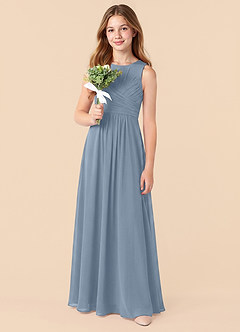 Azazie Skyla Junior Dusty Blue A-Line Pleated Chiffon Dress image5
