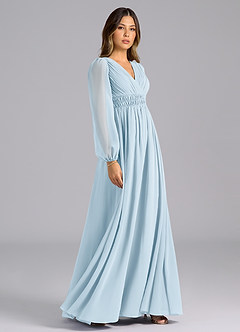 Azazie Palerma Bridesmaid Dresses Sky Blue A-Line Long Sleeve Chiffon Dress image5
