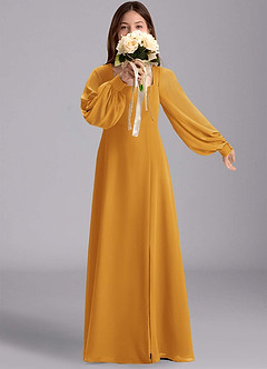 Azazie Bondi Junior Abito A-Line in Chiffon Blusa Caramello image1