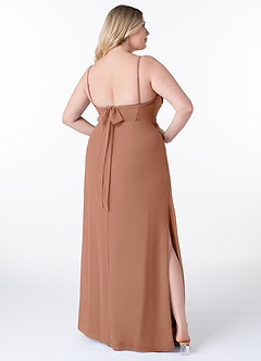 Azazie Mai Robes de demoiselle d'honneur Robe Fourreau en Mousseline de soie Plissée Bronze image9