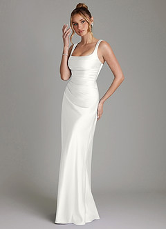 Azazie Agustina Vestidos de madrinha de casamento Vestido Branco de Cetim elástico de sereia com Corpete image5