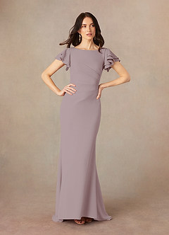 Azazie Peppermint Mother of the Bride Dresses Vintage Mauve Mermaid Scoop Ruched Stretch Crepe Dress image1