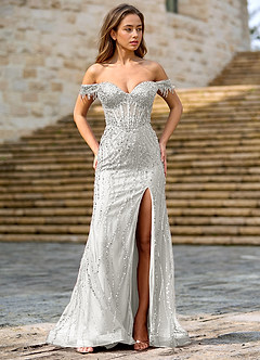 Zinanam Silver A-line 3D Flowers Prom Dress image4