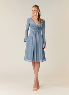 Azazie Teraso Mother of the Bride Dresses Dusty Blue A-Line Pleated Mesh Dress image8