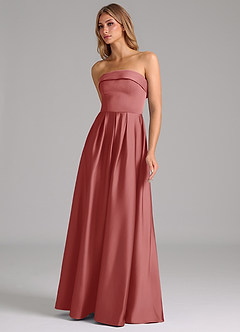 Azazie Lucienne 신부 들러리 드레스 A라인 스트랩리스 스트레치 새틴 바닥 길이 드레스 image6