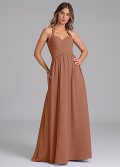 Azazie Darlyn Bridesmaid Dresses Bronzer A-Line Pleated Chiffon Dress image3