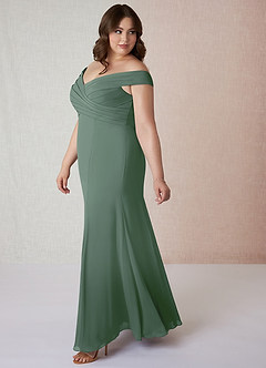 Azazie Lecia Bridesmaid Dresses Eucalyptus Empire Off-The-Shoulder Pleated Chiffon Convertible Dress image10