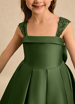 Azazie Genie Flower Girl Dresses Olive Ball-Gown Off the Shoulder Matte Satin Dress image4
