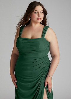 Azazie Jesaphine Bridesmaid Dresses Dark Green Sheath Ruched Mesh Dress image11