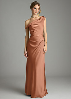 Azazie Emerson Brautjungfernkleider Meerjungfrau-Linie Schulterfrei Stretch-Satin Kleid Bronzer image4