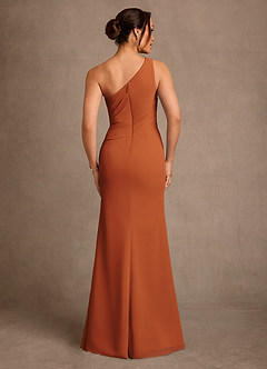 Azazie Floy Mother of the Bride Dresses Cinnamon Sheath One Shoulder Chiffon Dress image3