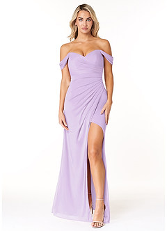 Azazie Tessa Vestidos de damas de honor Vestido de Lila de Malla de Corte Recto Convertible con Cariño Fuera Del Hombro image1