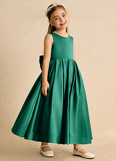 Azazie Cailee Flower Girl Dresses Emerald Ball-Gown Pleated Matte Satin Dress image3