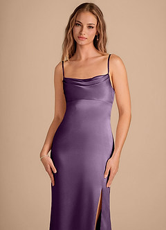 Azazie Camila Bridesmaid Dresses Plum Sheath Sweetheart Neckline Metallic Satin Dress image2