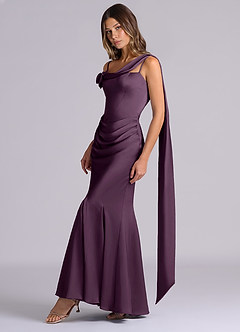 Azazie Inara Bridesmaid Dresses Plum Mermaid Pleated Stretch Satin Dress image4