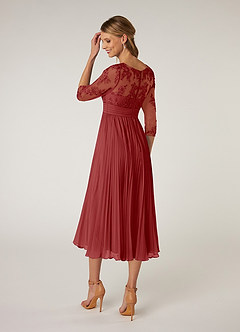 Azazie Tutu Mother of the Bride Dresses Rust A-Line Boatneck Lace Chiffon Dress image4