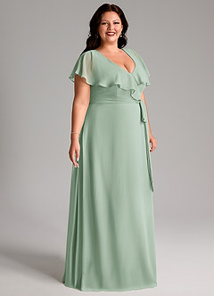 Azazie Lainey Bridesmaid Dresses Agave A-Line with Pockets Chiffon Dress image11