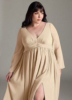 Azazie Teton Vestidos de dama de honra para maternidade Vestir Linha A Manga comprida Comprimento do chão Chiffon image12